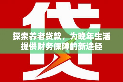 沂南探索养老贷款，为晚年生活提供财务保障的新途径